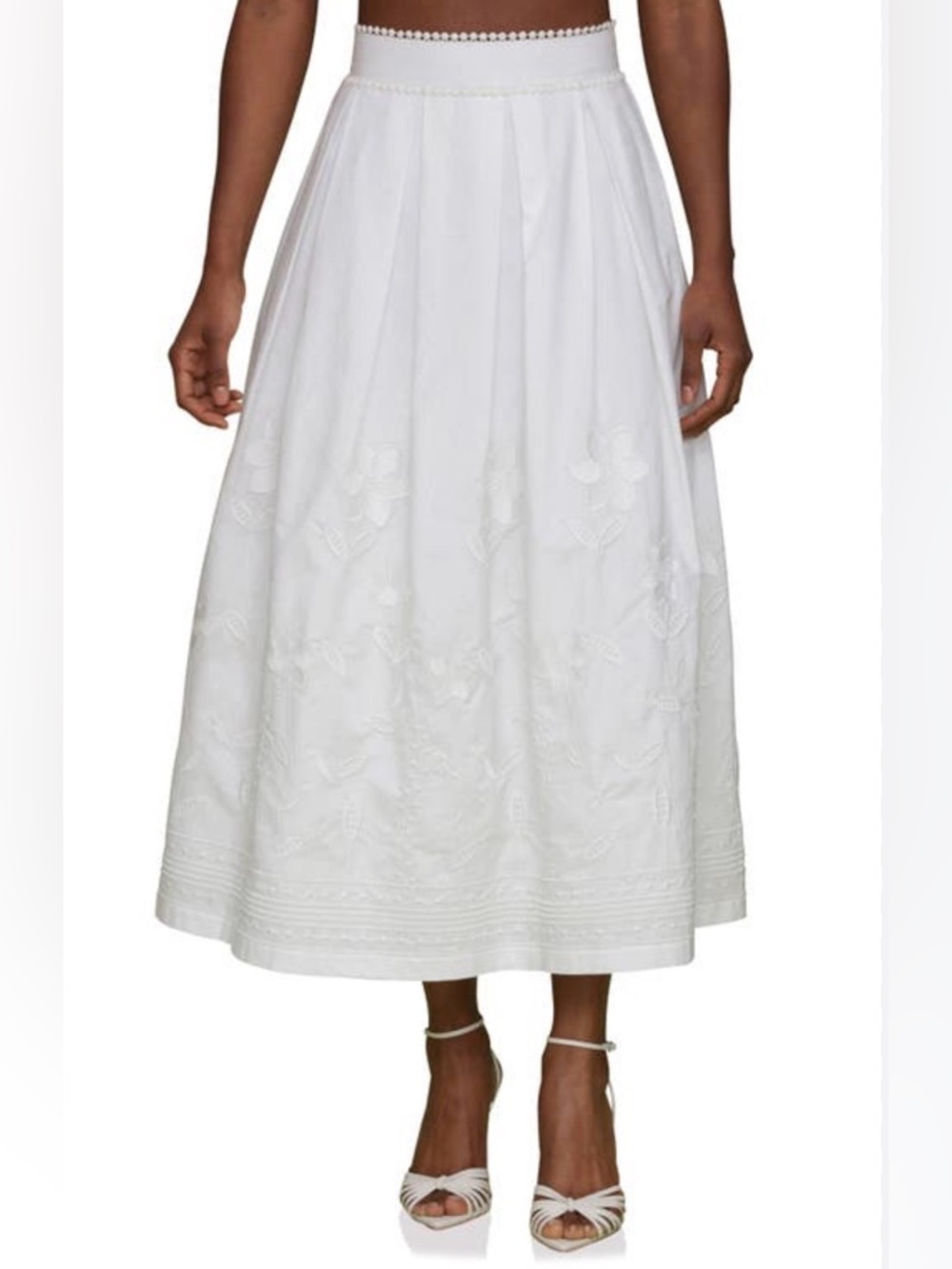 Avec Les Filles White Embroidered Pleated Midi Skirt NWOT Size 0